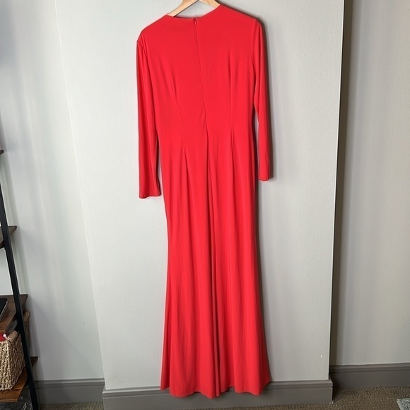 Ieena for Mac Duggal 55708 Long Sleeve Keyhole Draped Gown in Brick Red Size 12 - Picture 8 of 11